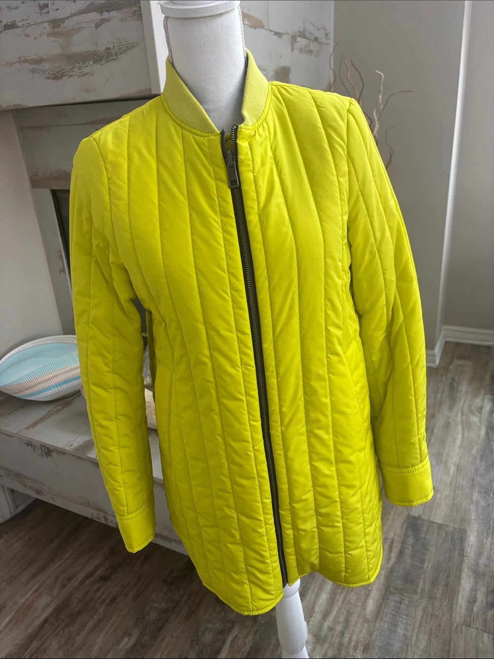 Banana Republic Neon Yellow Quilted Puffer Jacket REVERSIBLE!!!!